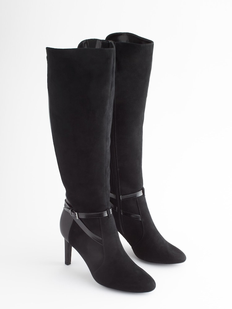 Zwart - Forever Comfort® - Kniehoge laarzen met gesp en hak - Image 1 of 6