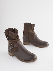 Brown Extra Wide Fit Forever Comfort® Leather Slouch Ankle Boots - Image 1 of 3