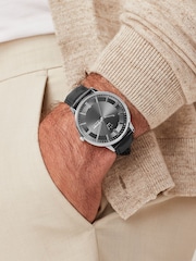 Black/Pewter Classic Signature Watch With Leather Strap - Image 1 of 4
