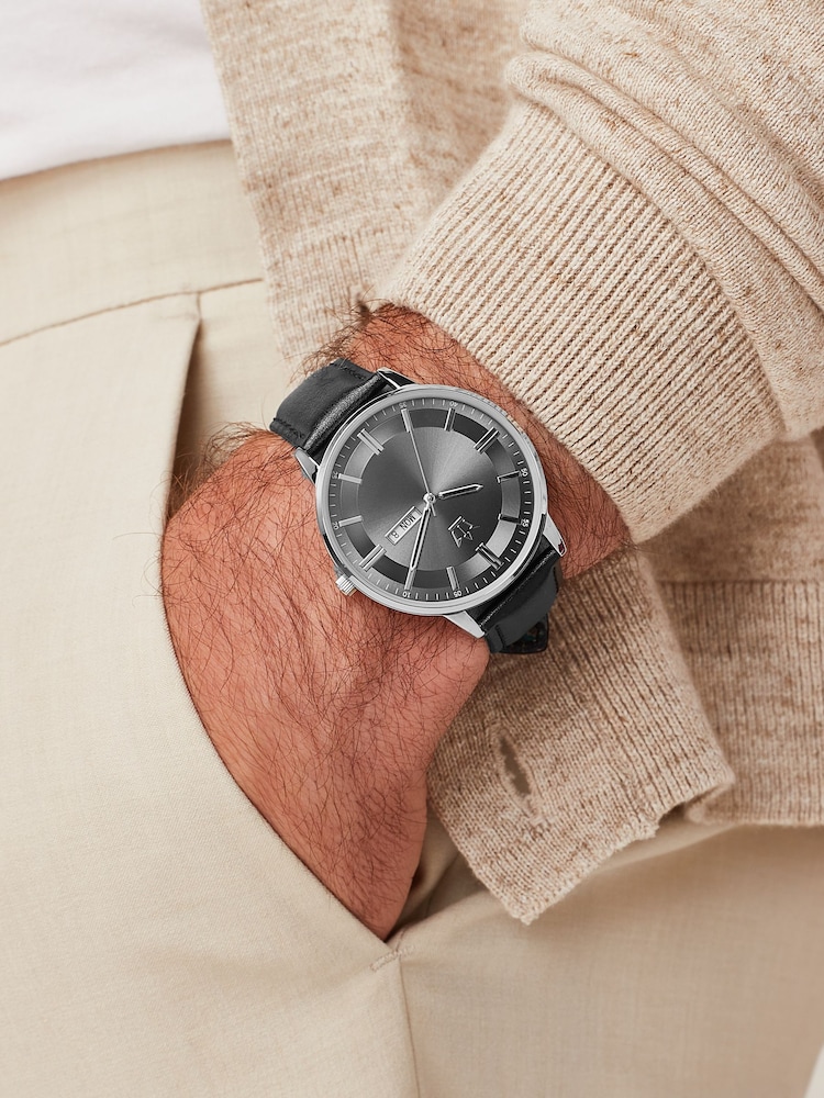 Black/Pewter Classic Signature Watch With Leather Strap - Image 1 of 4