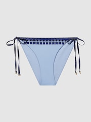 Reiss Blue Print Tina Printed Trim Bikini Bottoms - Image 2 of 5
