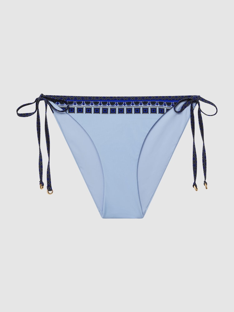 Reiss Blue Print Tina Printed Trim Bikini Bottoms - Image 2 of 5
