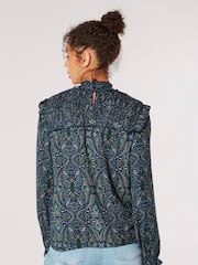 Apricot Blue Paisley Long Sleeve Ruffle Top - Image 2 of 4