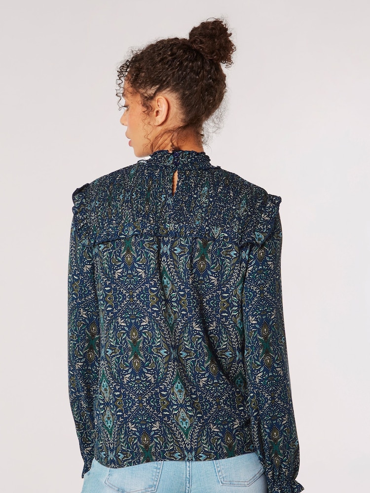 Apricot Blue Paisley Long Sleeve Ruffle Top - Image 2 of 4