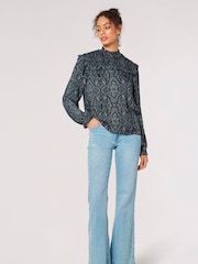 Apricot Blue Paisley Long Sleeve Ruffle Top - Image 3 of 4
