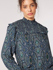 Apricot Blue Paisley Long Sleeve Ruffle Top - Image 4 of 4