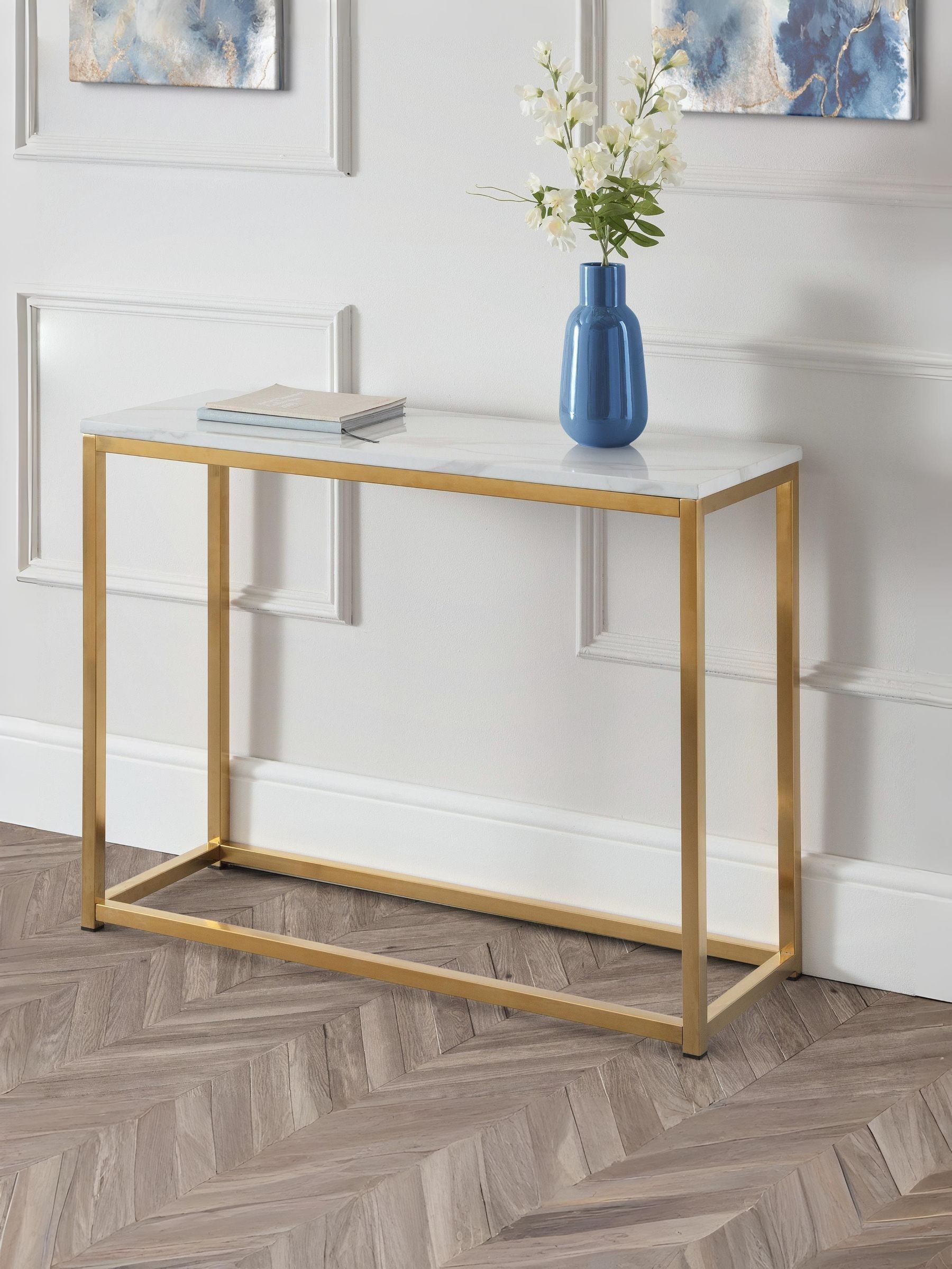 B&Q -  Scala Console TableWhite Marble And Gold - Image 5