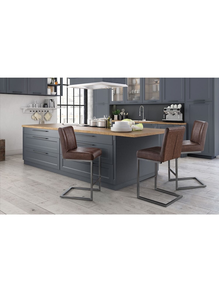 Julian Bowen Set of 2 Brown Brooklyn Brown Bar Stools - Image 1 of 4