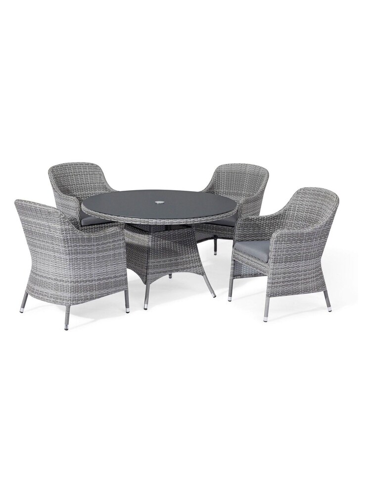 Maze Grey Outdoor Santorini 4 Seat Round Dining Set - Image 1 of 4