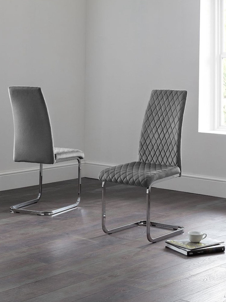 Julian Bowen Set of 4 Grey Calabria Velvet Cantilever Chairs - Image 1 of 4