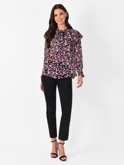 Ro&Zo Black Blush Floral Tie Neck Top - Image 3 of 5