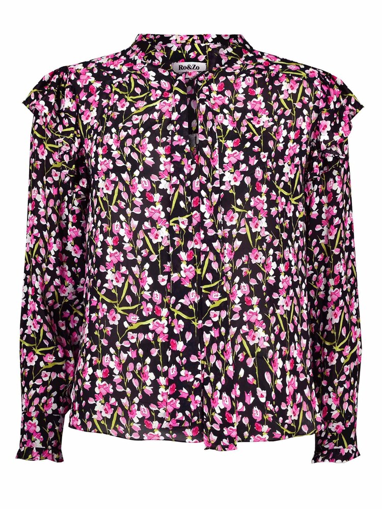 Ro&Zo Black Blush Floral Tie Neck Top - Image 5 of 5