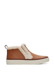 TOMS Bryce Brown Mid-Cut Slip On Leather Faux Fur Wedge Boots - Image 1 of 5