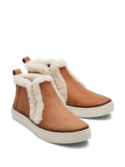 TOMS Bryce Brown Mid-Cut Slip On Leather Faux Fur Wedge Boots - Image 2 of 5