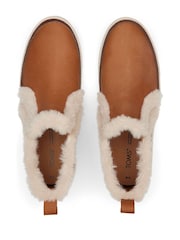TOMS Bryce Brown Mid-Cut Slip On Leather Faux Fur Wedge Boots - Image 4 of 5