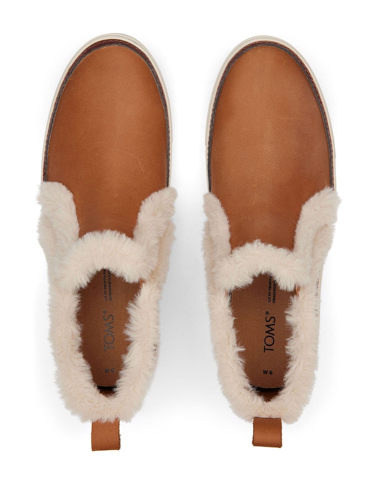 TOMS Bryce Brown Mid-Cut Slip On Leather Faux Fur Wedge Boots - Image 4 of 5