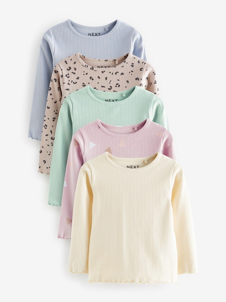 Pastel Ditsy Ribbed Long Sleeve Tops 5 Pack (3mths-7yrs) - Image 1 of 1 Pastel Ditsy Ribbed Long Sleeve Tops 5 Pack (3mths-7yrs) - Image 1 of 1