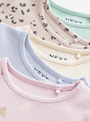 Pastellfarben mit Blümchenmuster - Gerippte Langarmshirts, 5er-Pack (3 Monate–7 Jahre) - Bild 1 von 2