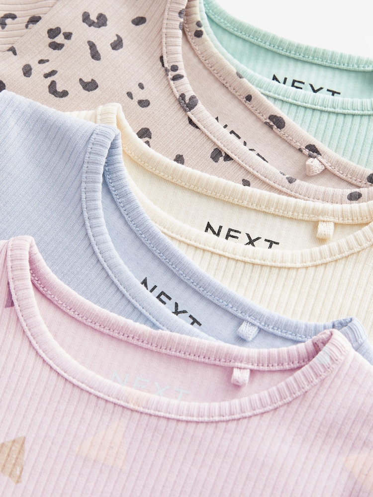 Pastel Ditsy Ribbed Long Sleeve Tops 5 Pack (3mths-7yrs) - Image 1 of 2 Pastel Ditsy Ribbed Long Sleeve Tops 5 Pack (3mths-7yrs) - Image 1 of 2