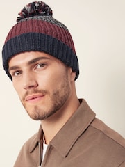 Navy Blue/Purple Colour Block Bobble Hat - Image 1 of 4