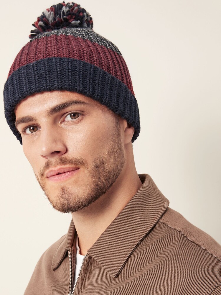 Navy Blue/Purple Colour Block Bobble Hat - Image 1 of 4