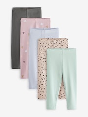 Pastel Ditsy Rib Jersey Leggings 5 Pack (3mths-7yrs) - Image 1 of 7