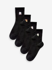 Cat Faces Embroidered Motif Ankle Socks 4 Pack - Image 1 of 5