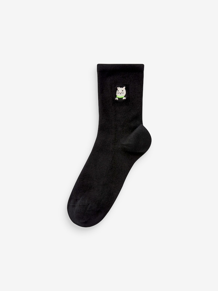 Cat Faces Embroidered Motif Ankle Socks 4 Pack - Image 2 of 5