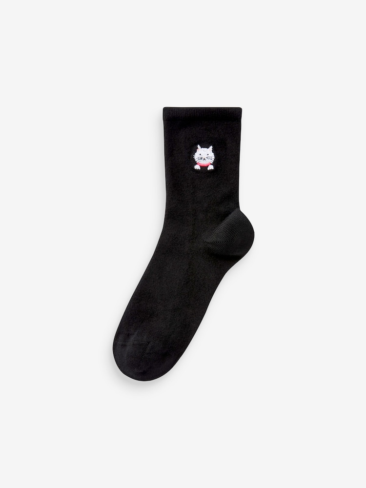 Cat Faces Embroidered Motif Ankle Socks 4 Pack - Image 5 of 5