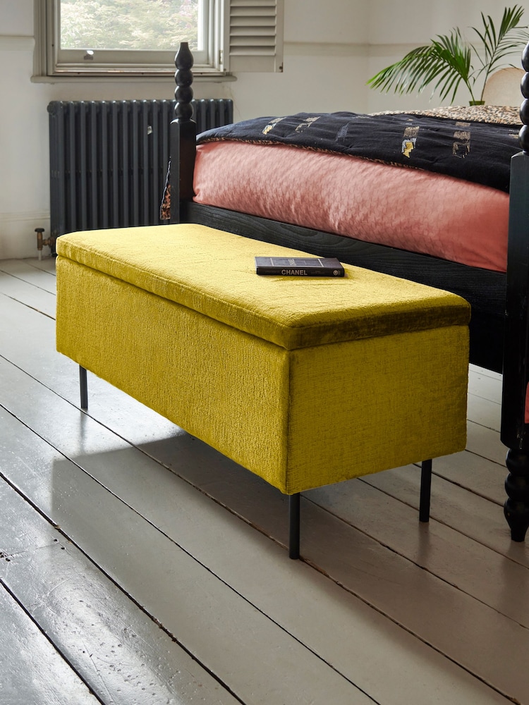 Rockett St George Luxe Needlecord Velvet Vintage Green Loren Storage Ottoman Bench - Image 1 of 6