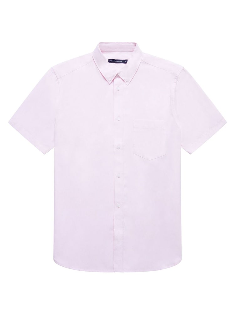 French Connection Pink Oxford 100% Cotton Short Sleeve Shirt - Image 4 of 4