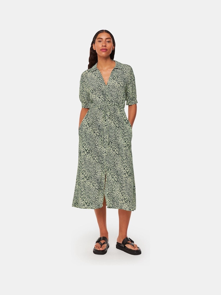 Whistles Yellow Diagonal Leopard Print Dress - Image 1 of 4