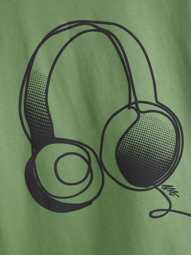 Green Linear Headphones Relaxed Fit Short Sleeve Graphic T-Shirt (3-16yrs) - Image 3 of 3 Green Linear Headphones Relaxed Fit Short Sleeve Graphic T-Shirt (3-16yrs) - Image 3 of 3