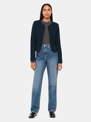 Whistles Blue 100% Cotton Collarless Jersey Jacket - Image 4 of 5