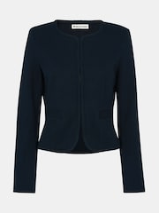 Whistles Blue 100% Cotton Collarless Jersey Jacket - Image 5 of 5