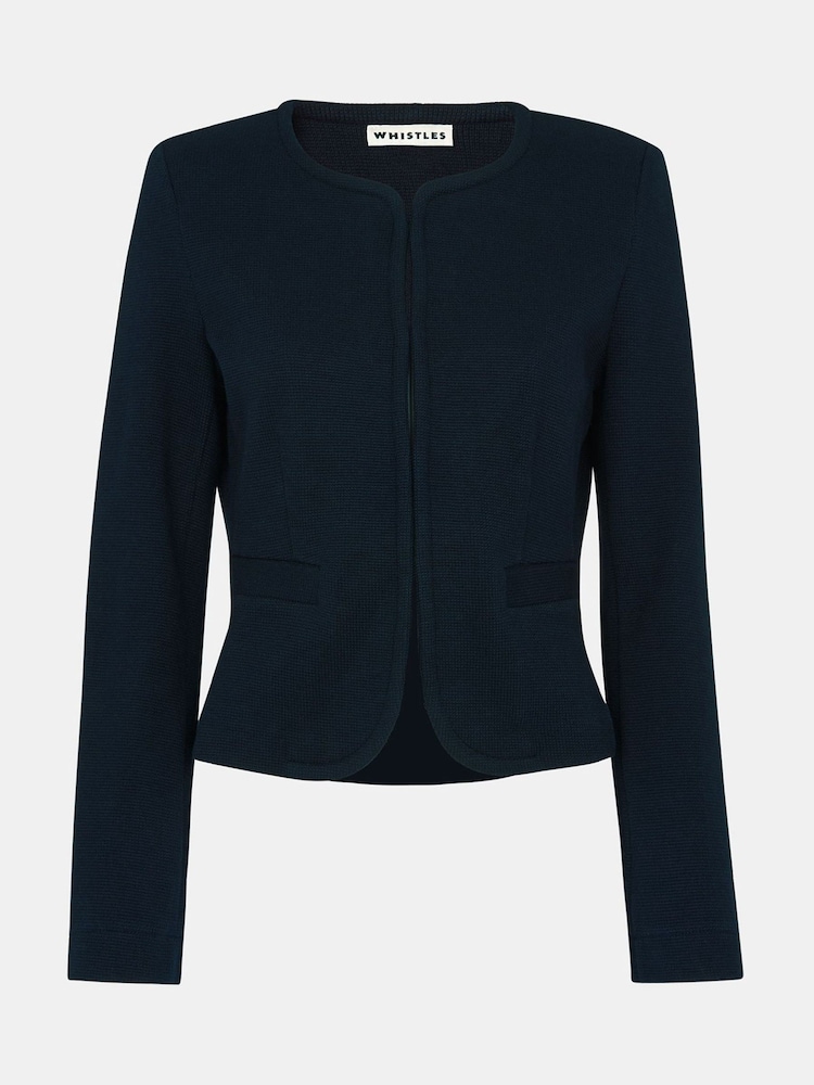 Whistles Blue 100% Cotton Collarless Jersey Jacket - Image 5 of 5