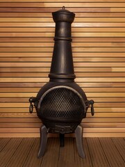 Charles Bentley Black Garden Open Bowl Mesh Cast Iron Steel Chiminea - Image 1 of 6