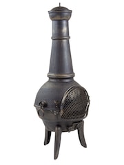 Charles Bentley Black Garden Open Bowl Mesh Cast Iron Steel Chiminea - Image 4 of 6