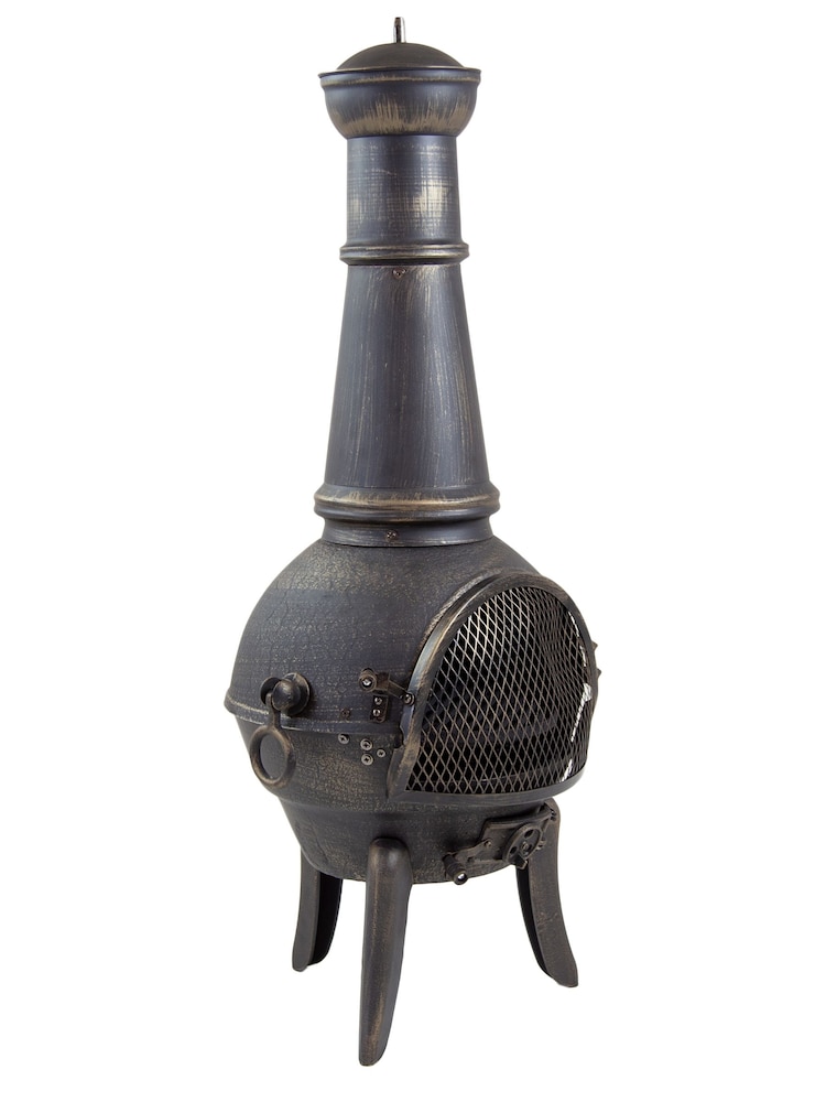 Charles Bentley Black Garden Open Bowl Mesh Cast Iron Steel Chiminea - Image 8 of 8