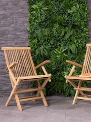 Charles Bentley Natural Pair of Folding Teak Garden Arm Chairs - Image 1 of 4