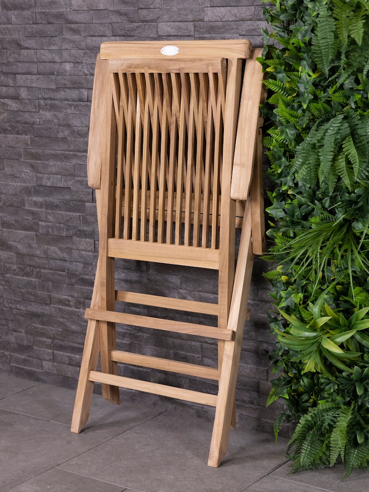 Charles Bentley Natural Pair of Folding Teak Garden Arm Chairs - Image 2 of 4