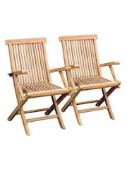 Charles Bentley Natural Pair of Folding Teak Garden Arm Chairs - Image 4 of 4
