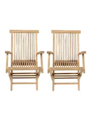 Charles Bentley Natural Pair of Folding Teak Garden Arm Chairs - Image 5 of 6