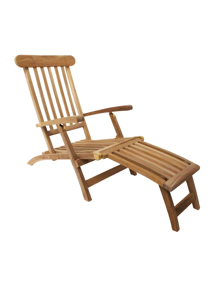 Charles Bentley Natural Garden Natural Outdoor Teak Steamer Chair Sun Lounger - Image 1 of 3