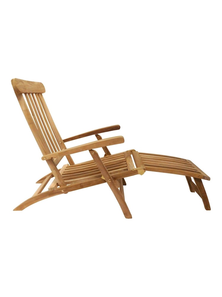Charles Bentley Natural Garden Natural Outdoor Teak Steamer Chair Sun Lounger - Image 2 of 3