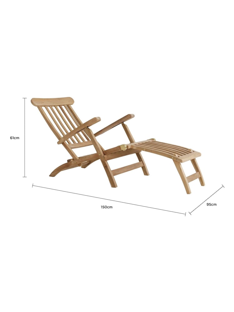 Charles Bentley Natural Garden Natural Outdoor Teak Steamer Chair Sun Lounger - Image 6 of 6