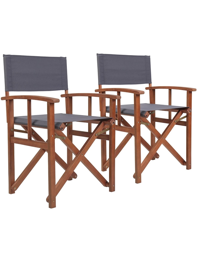 Charles Bentley Grey Garden Wooden Pair of Folding Directors Chair - Image 2 of 4