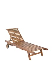 Charles Bentley Natural Outdoor Acacia Wooden Reclining Sun Lounger - Image 2 of 6