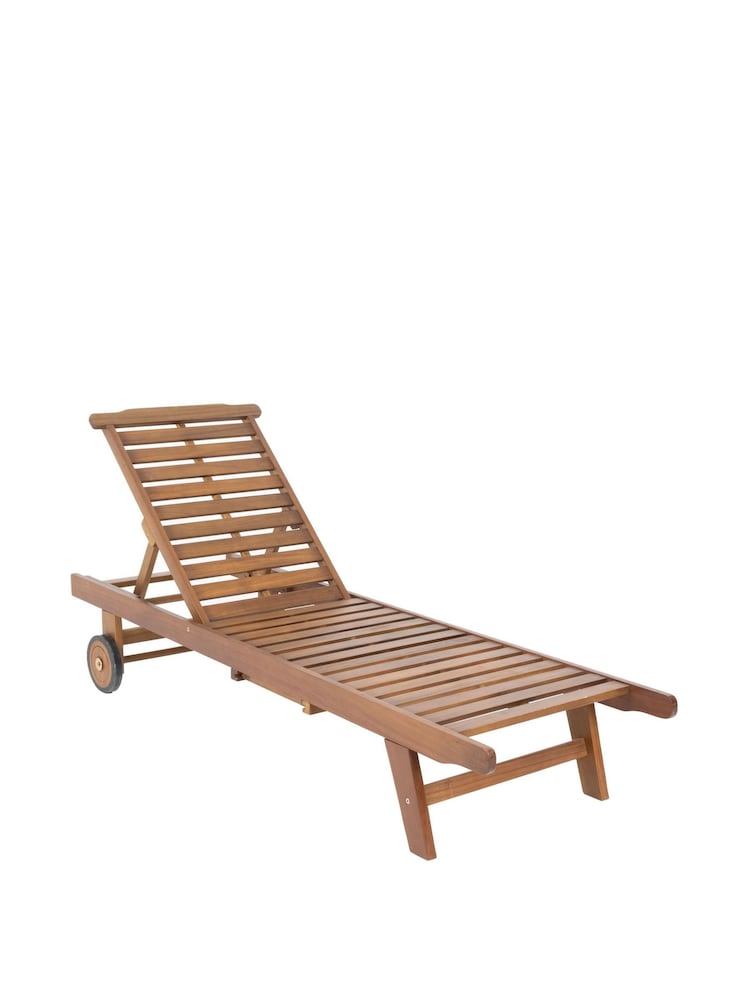 Charles Bentley Natural Outdoor Acacia Wooden Reclining Sun Lounger - Image 2 of 6
