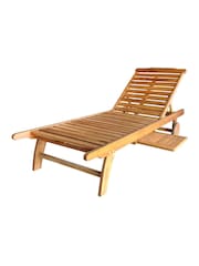 Charles Bentley Natural Outdoor Acacia Wooden Reclining Sun Lounger - Image 3 of 6